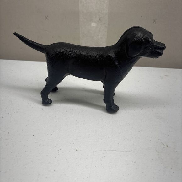 VTG Cast Iron Black Lab Retriever Hunting Dog Statue Paperweight Decoration 9" - Picture 1 of 5